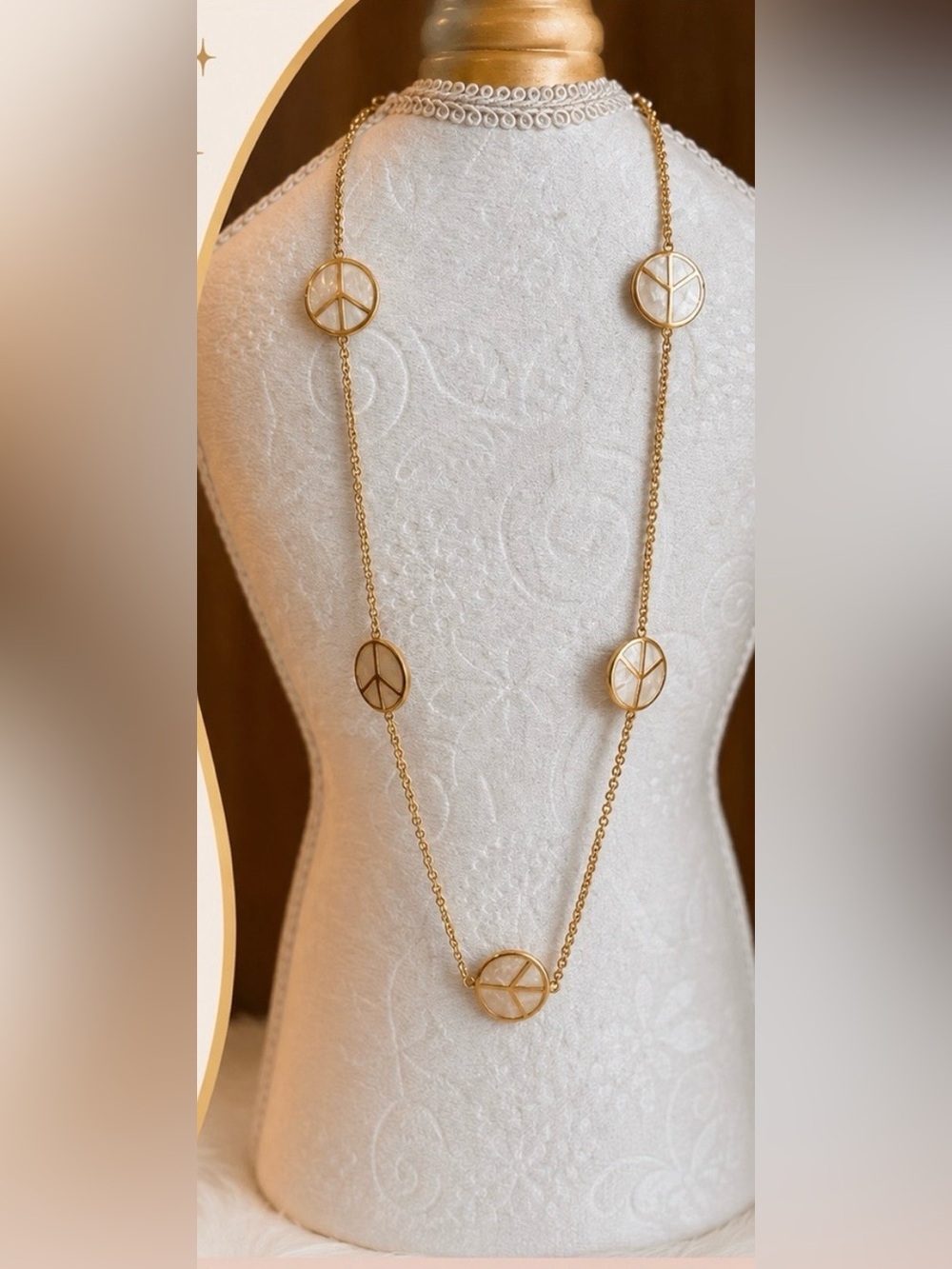 Lauren G Adams peace sign necklace, pearl inlay